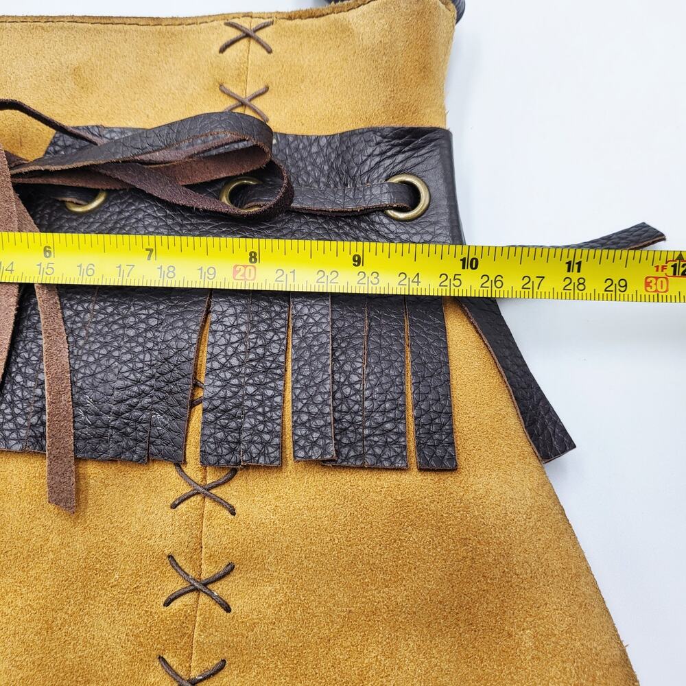 Vintage Inge Sport Boho Yellow Tan Suede Stitched Fringe Accent Shoulder Bag - Picture 9 of 12